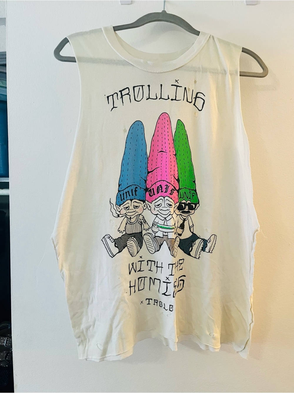 Trolling With The Homies Graphic Muscle Tee - Neon Blue Pink Green Print
